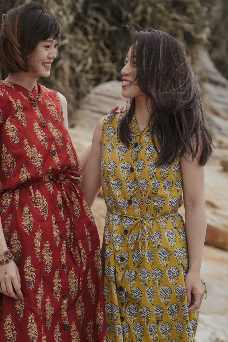 印度蓋染工藝親膚純棉 洋裝 - 蒲公英