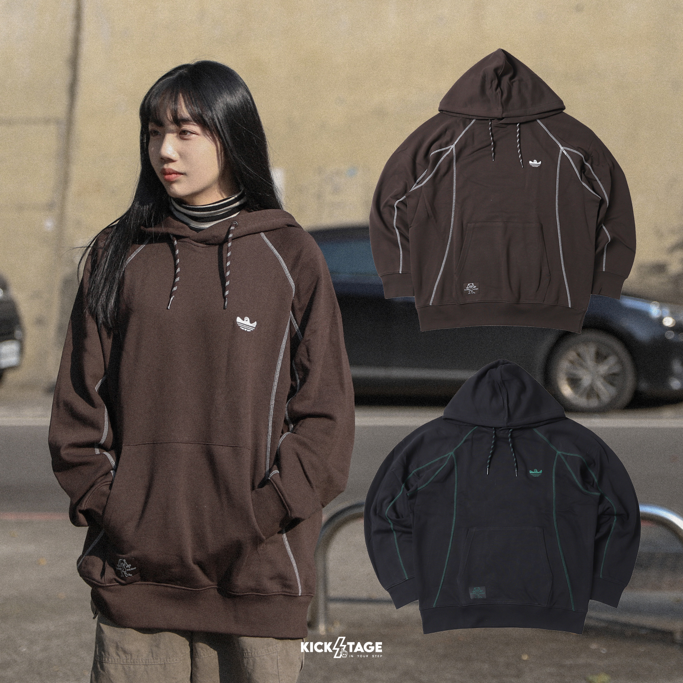 男女款 ADIDAS SHMOOFOIL FEATHERWEIGHT HOODIE 咖啡 黑色 小天使 刺繡 明車線 落肩 毛巾底 帽T【JC7637/JC7648】