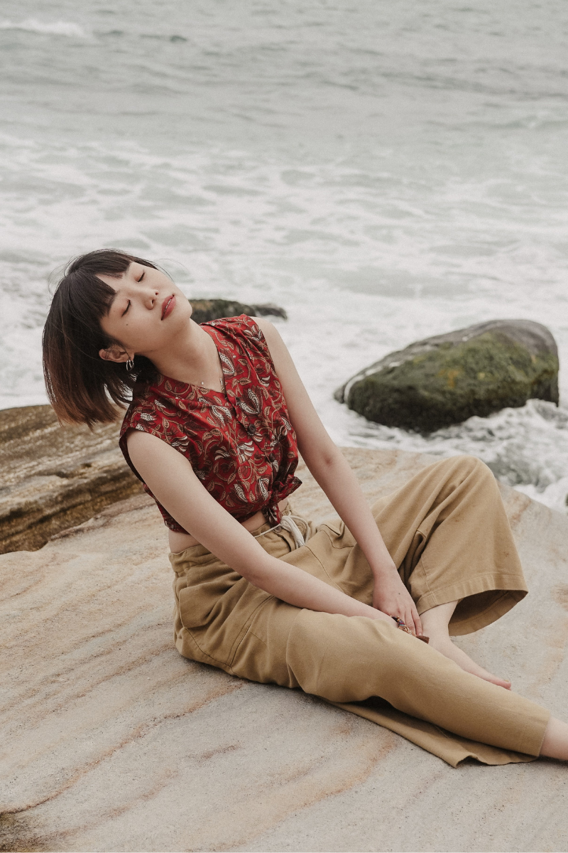 印度蓋染工藝親膚純棉 背心 - 山茶花