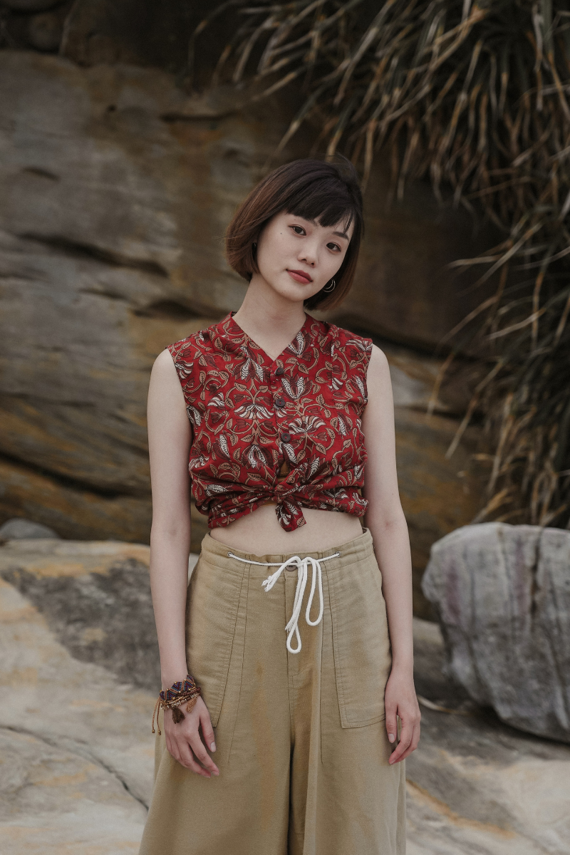 印度蓋染工藝親膚純棉 背心 - 山茶花