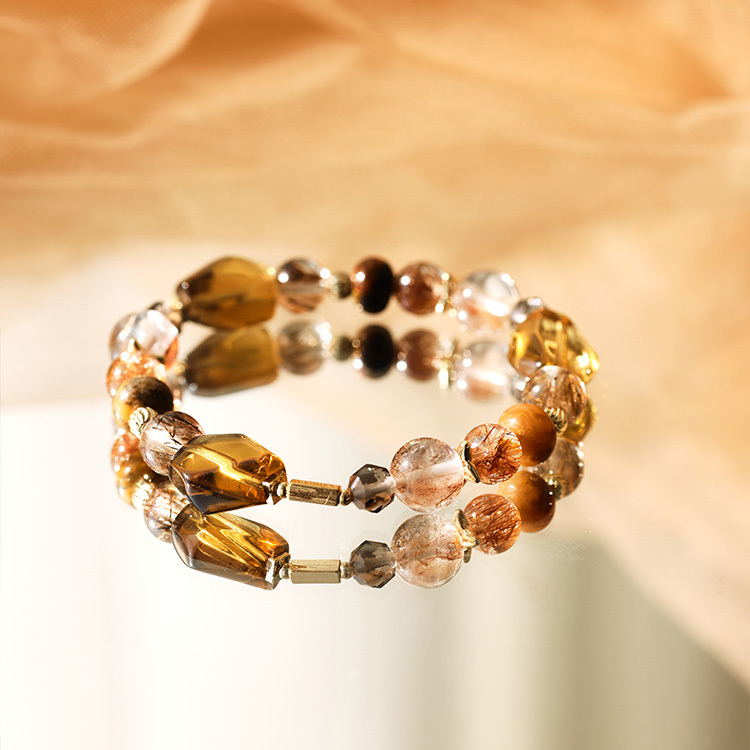 成功的意義(男款)：威士忌黃水晶｜彼得石｜紅銅髮｜粉膠花｜冰曜石｜黑金超