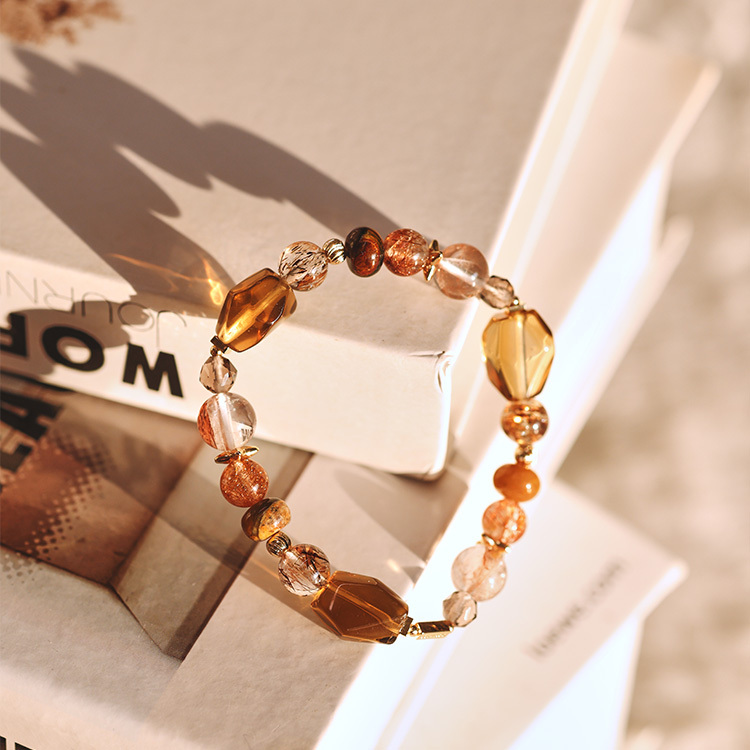 成功的意義(男款)：威士忌黃水晶｜彼得石｜紅銅髮｜粉膠花｜冰曜石｜黑金超