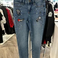 [S] KARL LAGERFELD WHIMSY PATCH JEANS,SAPPHIRE BL WASH, L4TK2220-A1Q [FINAL SALE] (SKL1197)