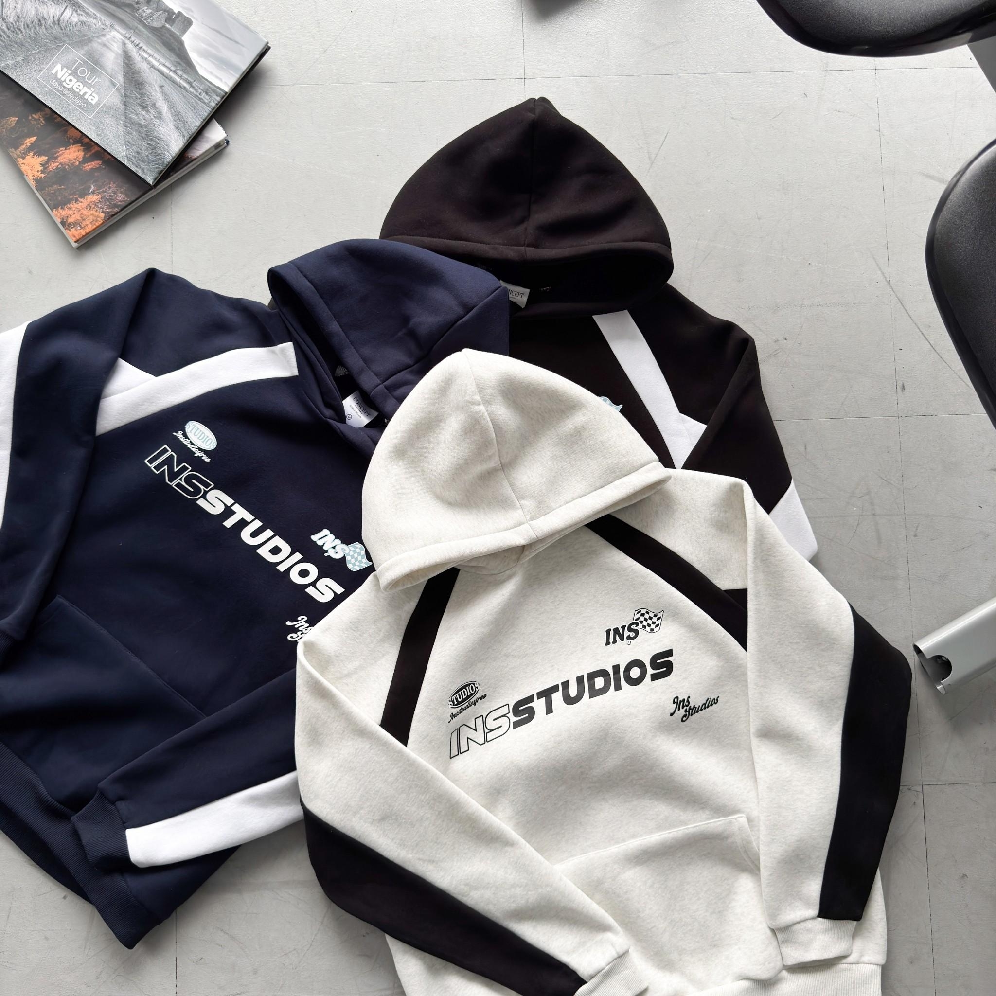 Insstudios 肩袖拼接帽T 80814