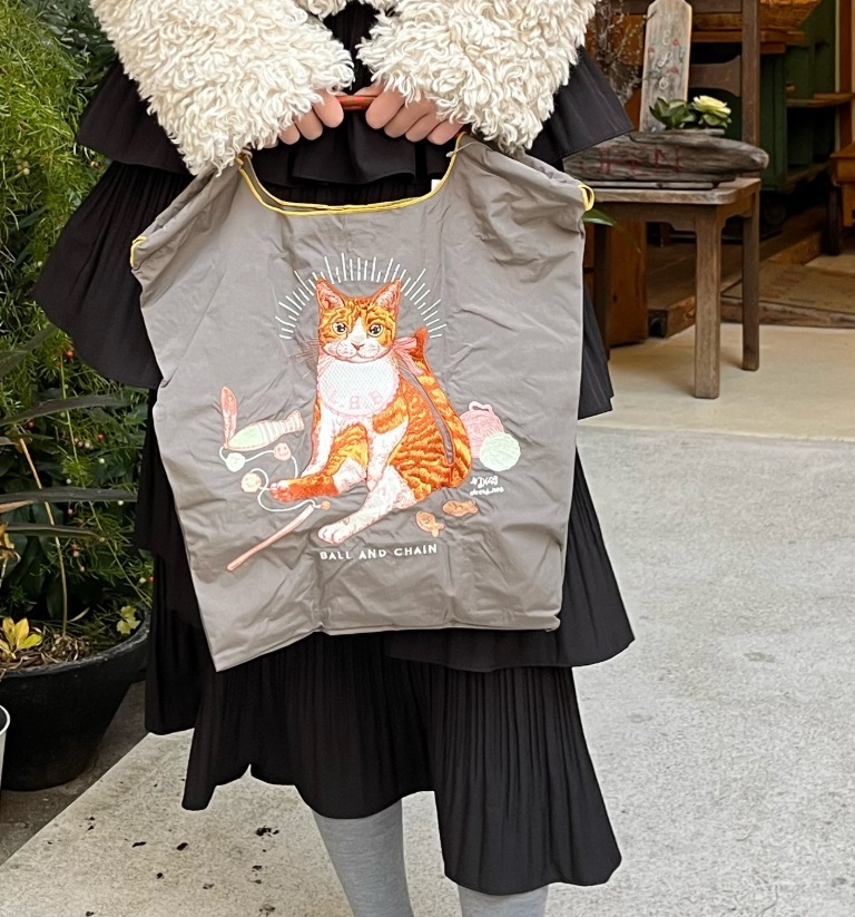 Ball＆Chain 刺繡環保購物袋 M號 - 灰 (31301543)