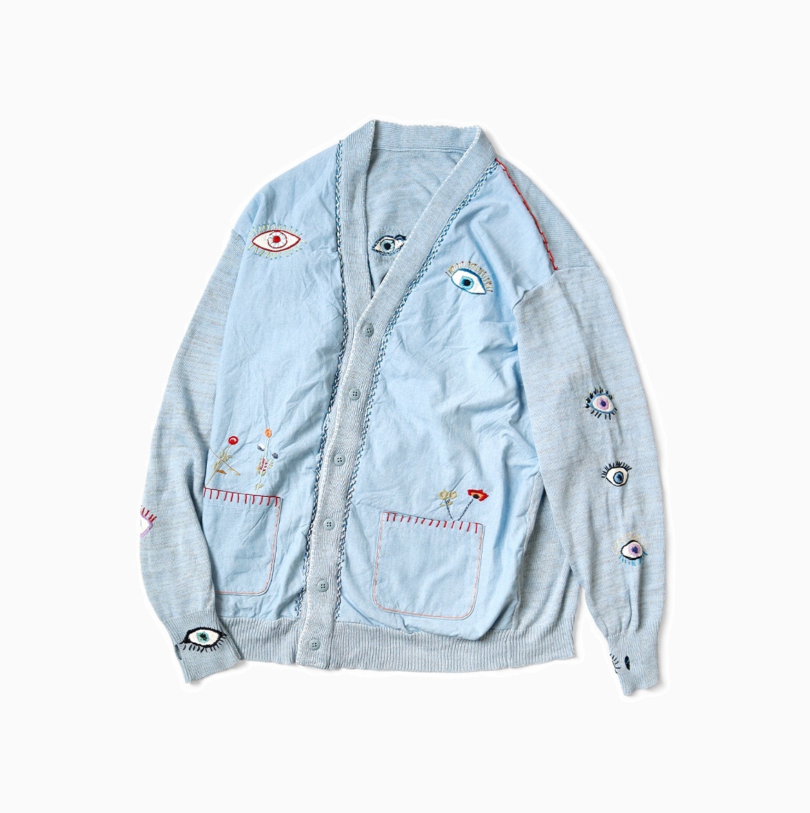 KAPITAL KNIT x CHAMBRAY CARDIGAN (SPEAKEASY EMBROIDERY) - BLUE PRE ORDER ITEM (預訂中)