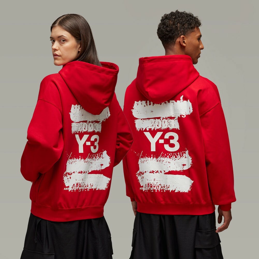 【 Y-3 U GFX HOODIE 筆觸印刷連帽TEE - 紅 】