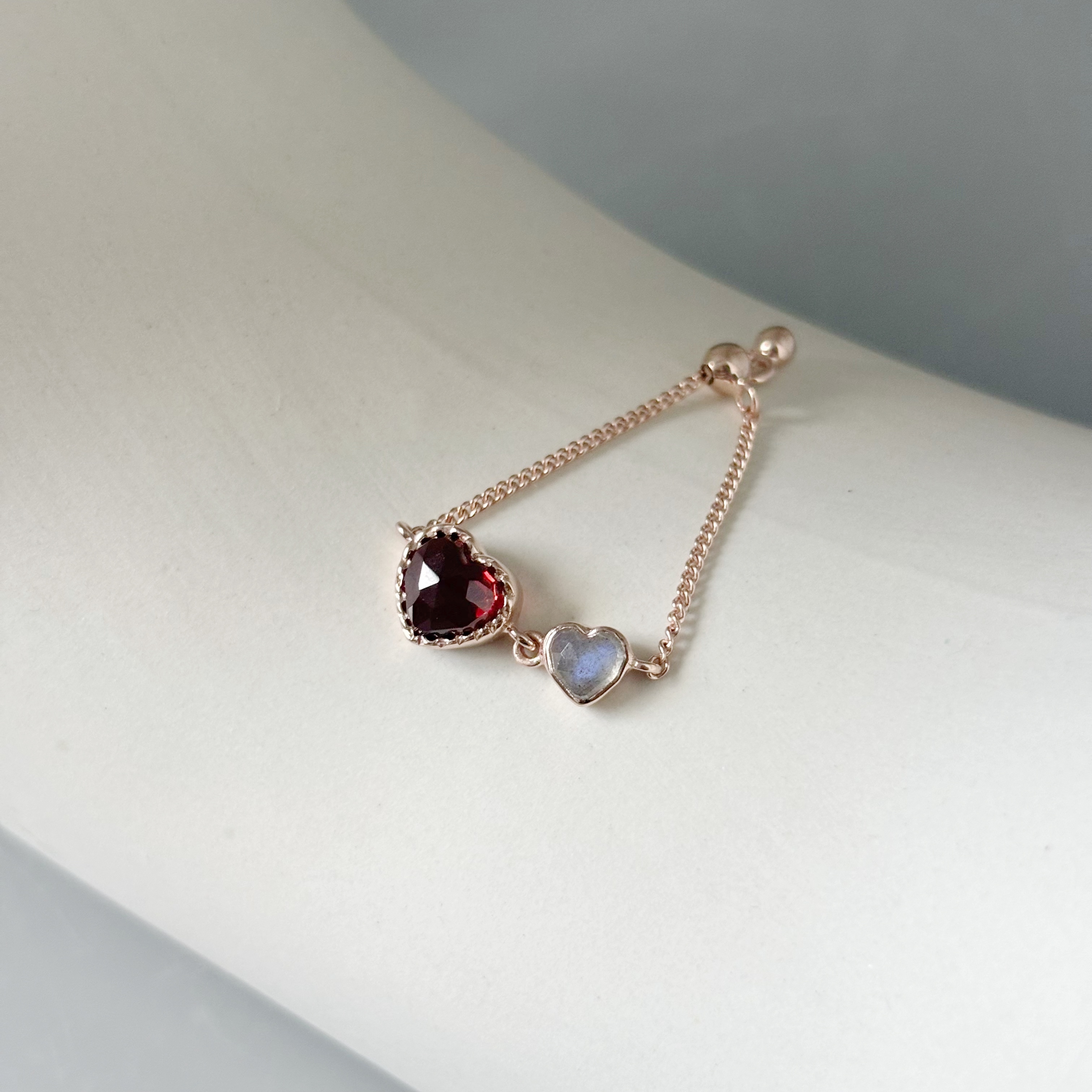 Double heart石榴拉長石鍊戒