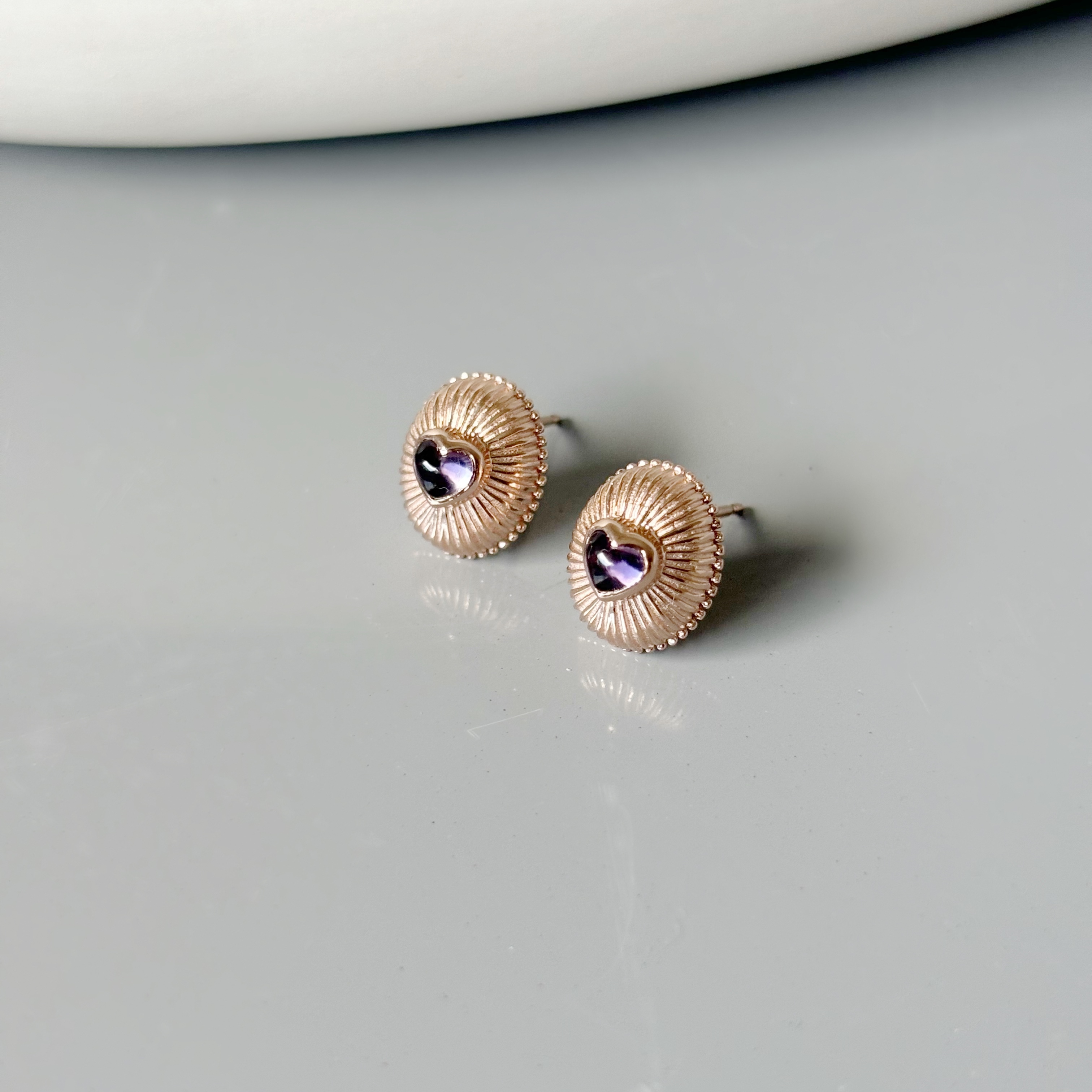 Vintage heart紫水晶耳環