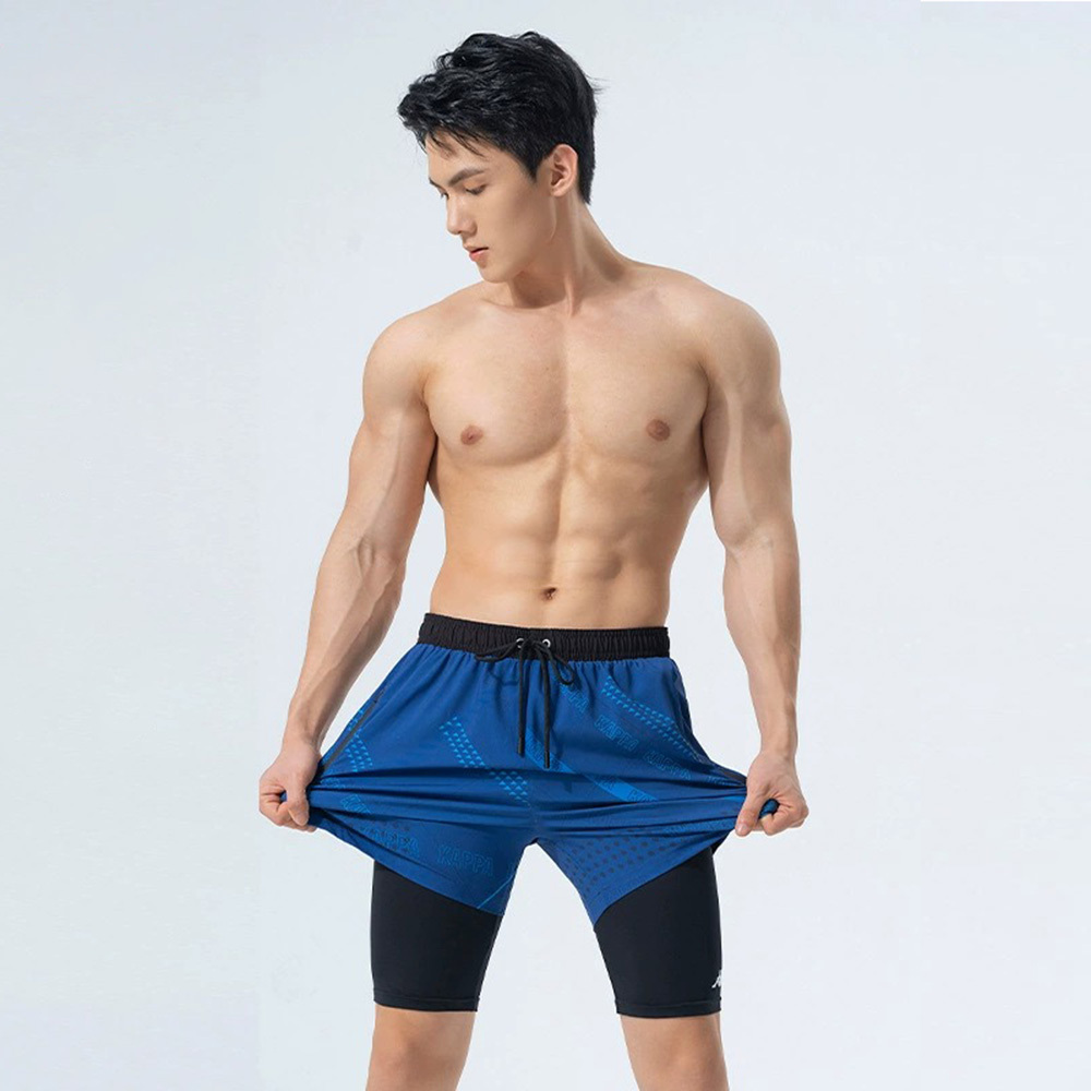 男士數碼印花內襯游泳沙灘褲 - 藍