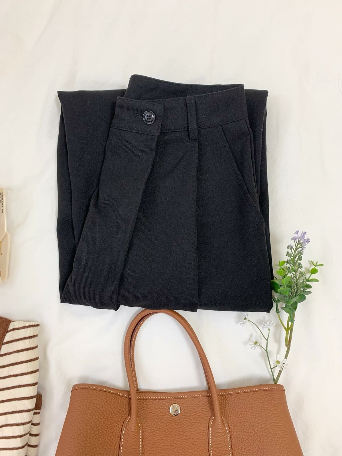 高質!! 垂感皺摺西裝闊褲(黑色)