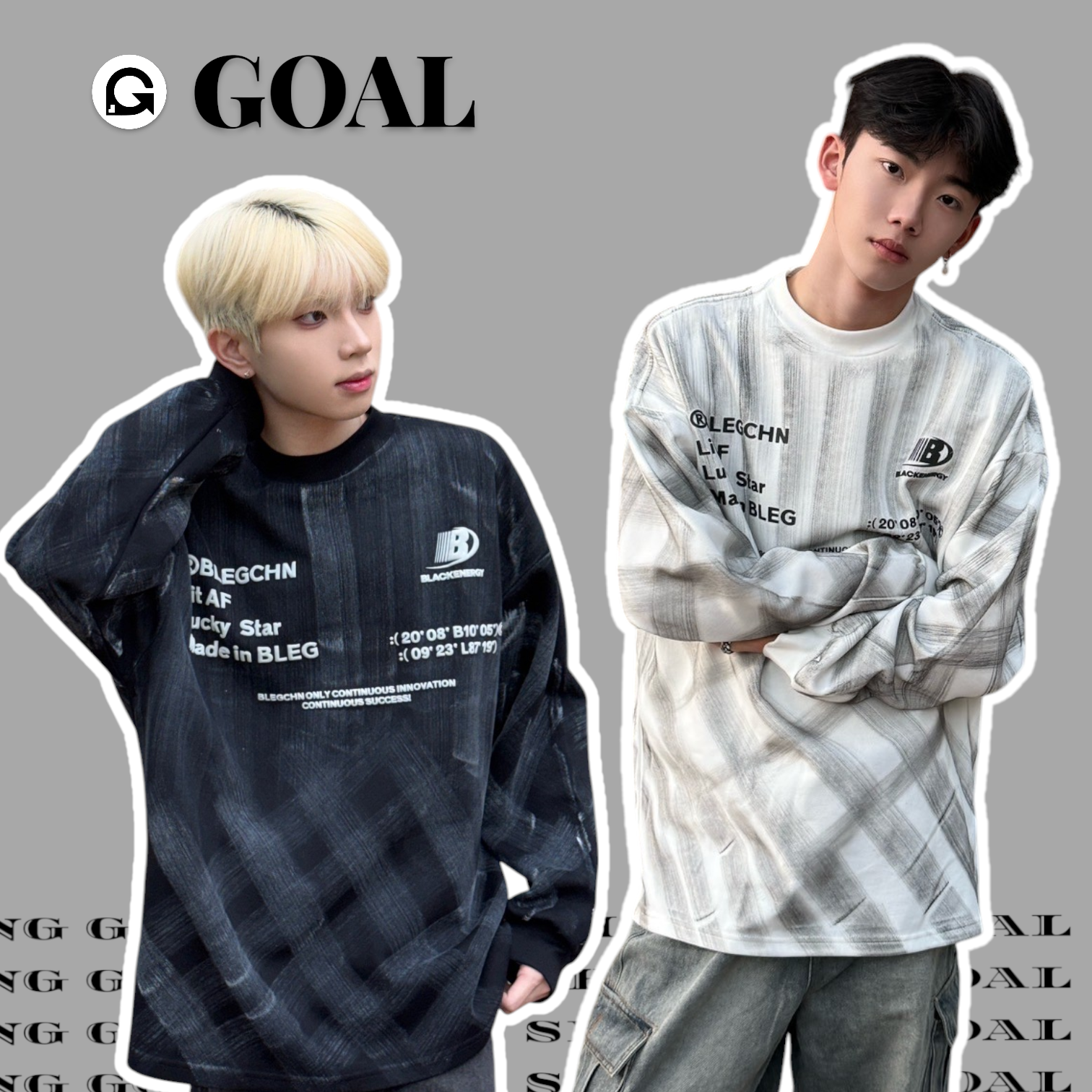 (GOAL) BLACK 刷舊 油漆 浮雕 長tee BC574