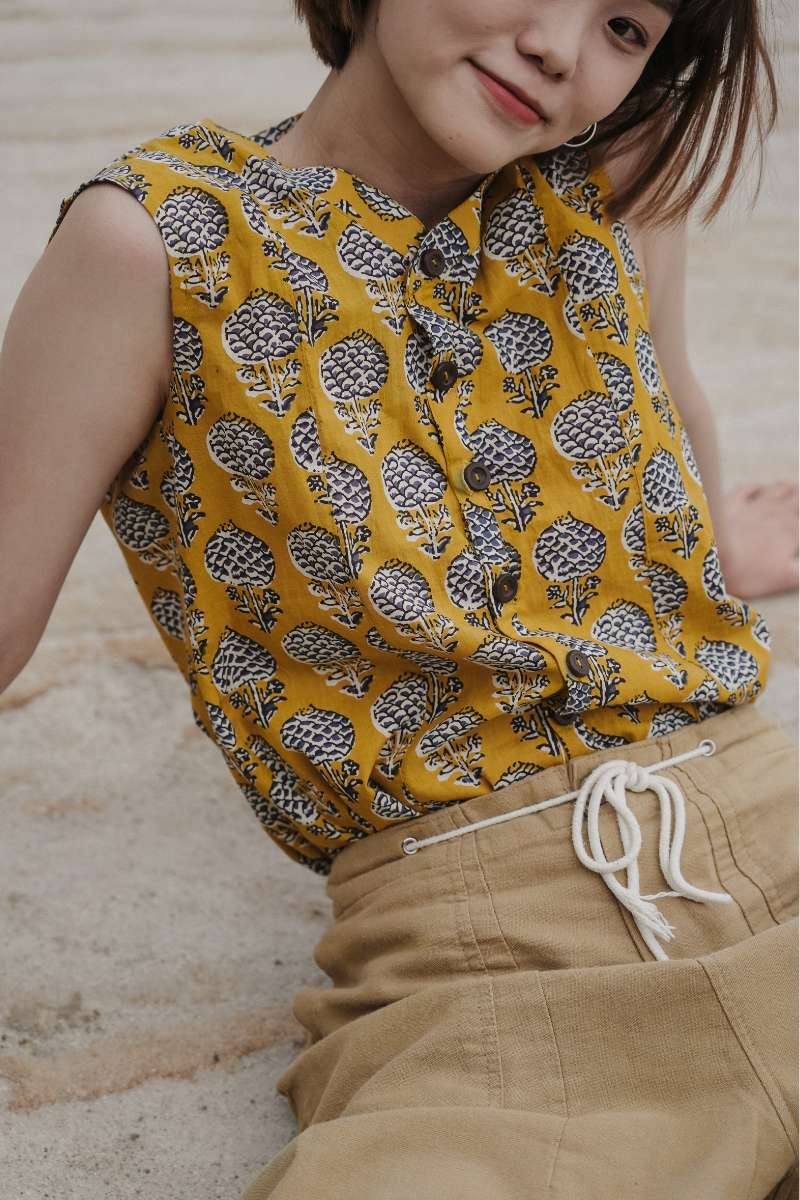 印度蓋染工藝親膚純棉 背心 - 蒲公英