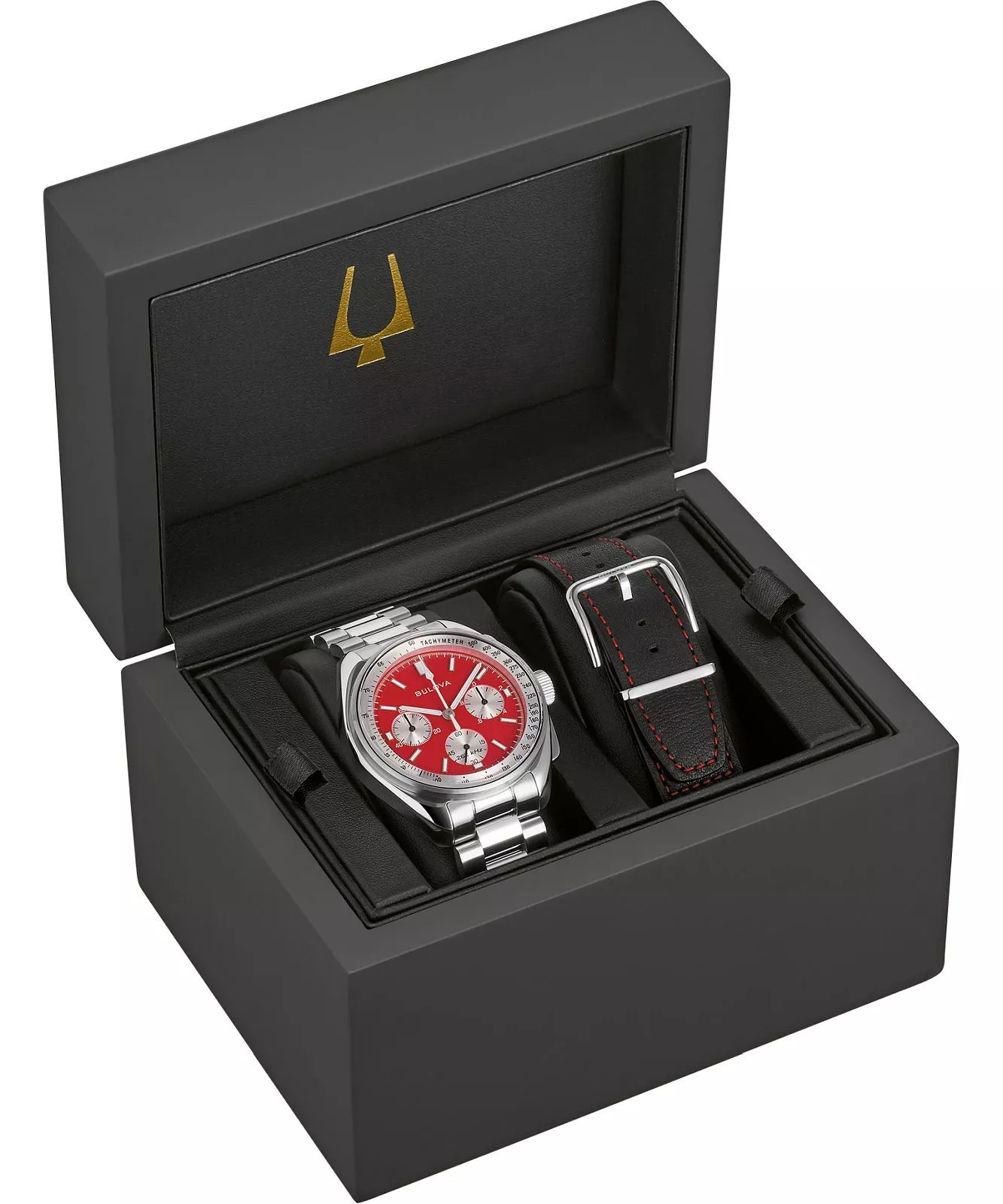 萬年鐘錶 - BULOVA 寶路華  BULOVA 登月錶 血月紅色盤盤復刻漫步月球三眼計時男錶  96K115  錶徑 43.5MM