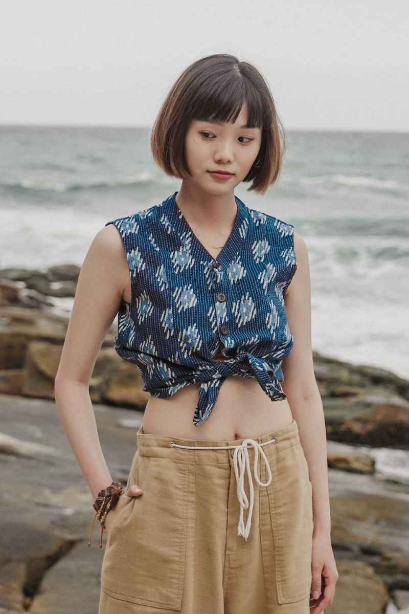 印度蓋染工藝親膚純棉 背心 - 浪花