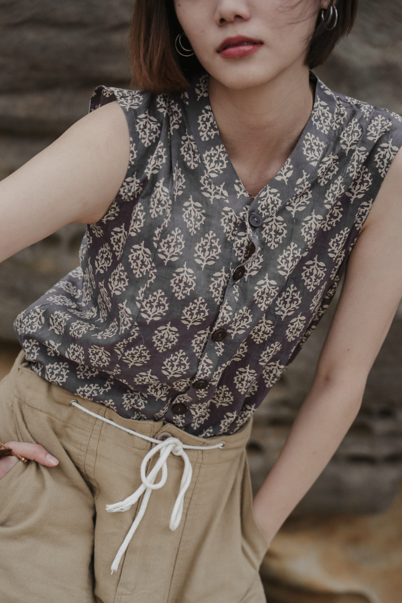 印度蓋染工藝親膚純棉 背心 - 雪花