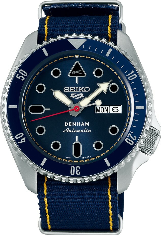 萬年鐘錶 - SEIKO  5 Sports  SKX系列DENHAM限量版 藍色牛仔尼龍機械水鬼男錶  SRPL35K1 / 4R36-16N0B  錶徑42.5MM