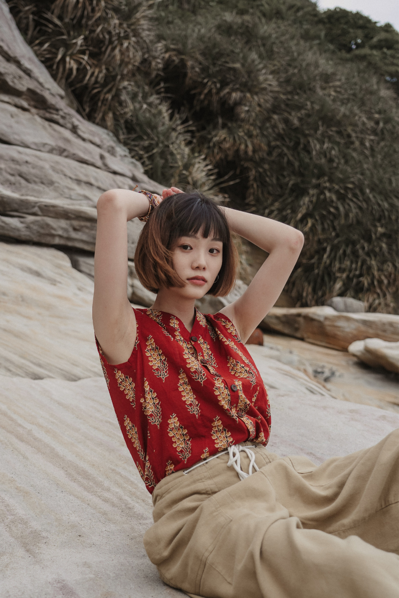 印度蓋染工藝親膚純棉 背心 - 金魚草