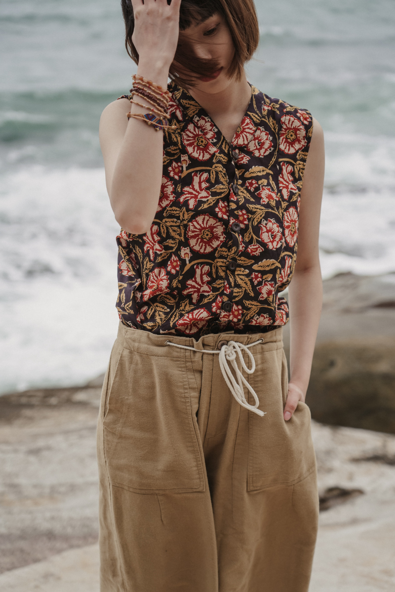 印度蓋染工藝親膚純棉 背心 - 扶桑花