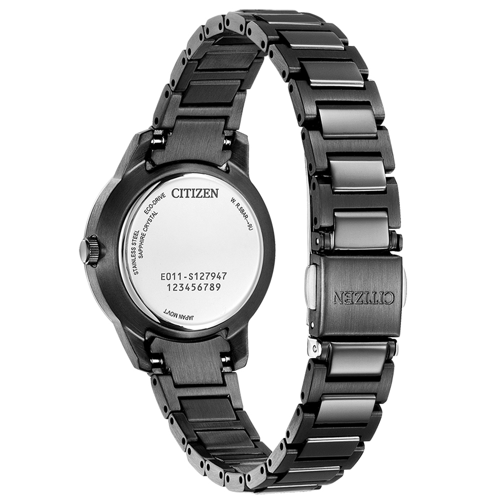 萬年鐘錶 - Citizen 星辰   全黑款紫夜星河光動能女錶 EW2595-81X  錶徑29.2MM