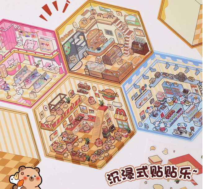 卡皮巴拉3D立体微缩场景贴纸 8-10