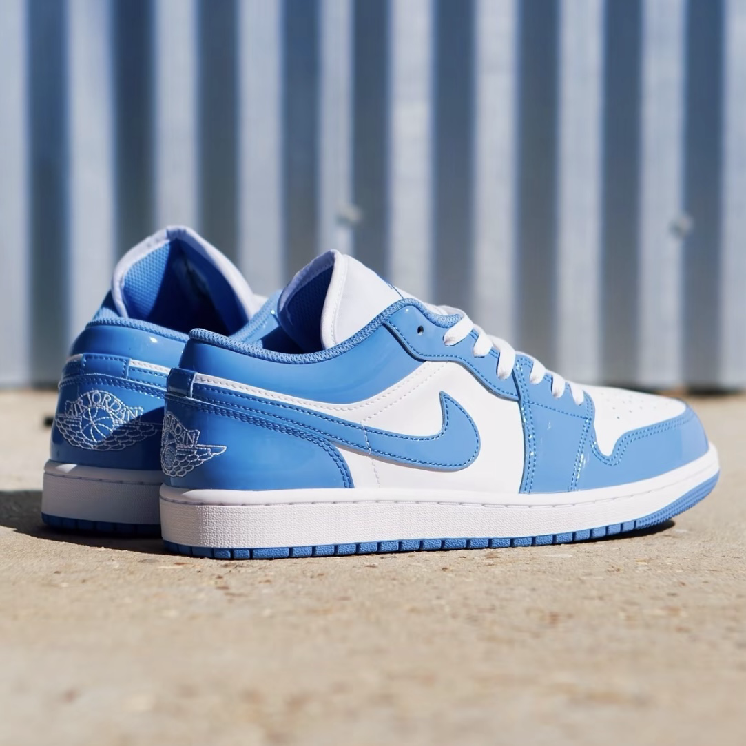 Nike Air Jordan 1 Low SE White Legend Blue 北卡藍 大學藍 漆皮 白藍 AJ 低筒休閒鞋