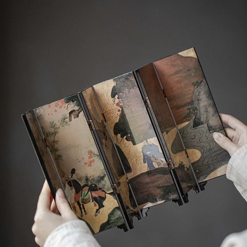 中式漆器雙面小屏風背景擺件