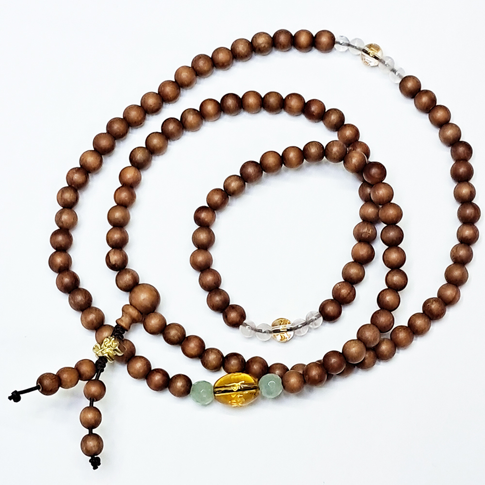 六字真言{黃晶}&吉祥結&檀香108念珠6mm 【十方】154249