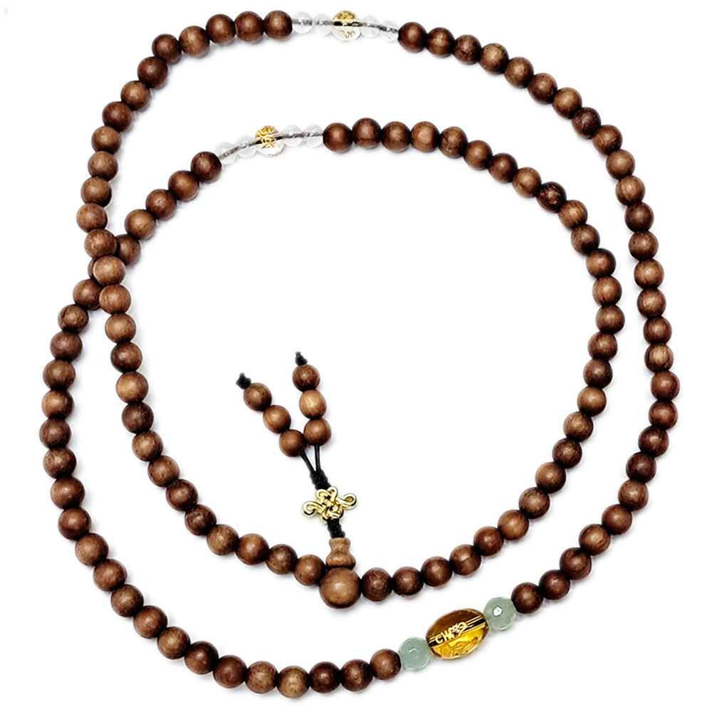 六字真言{黃晶}&吉祥結&檀香108念珠6mm 【十方】154249