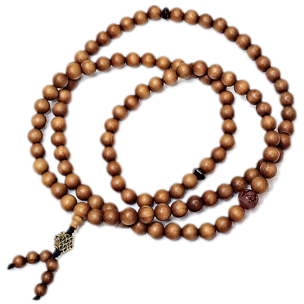 六字真言{紅玉髓}&吉祥結&檀香108念珠8mm 【十方】154250