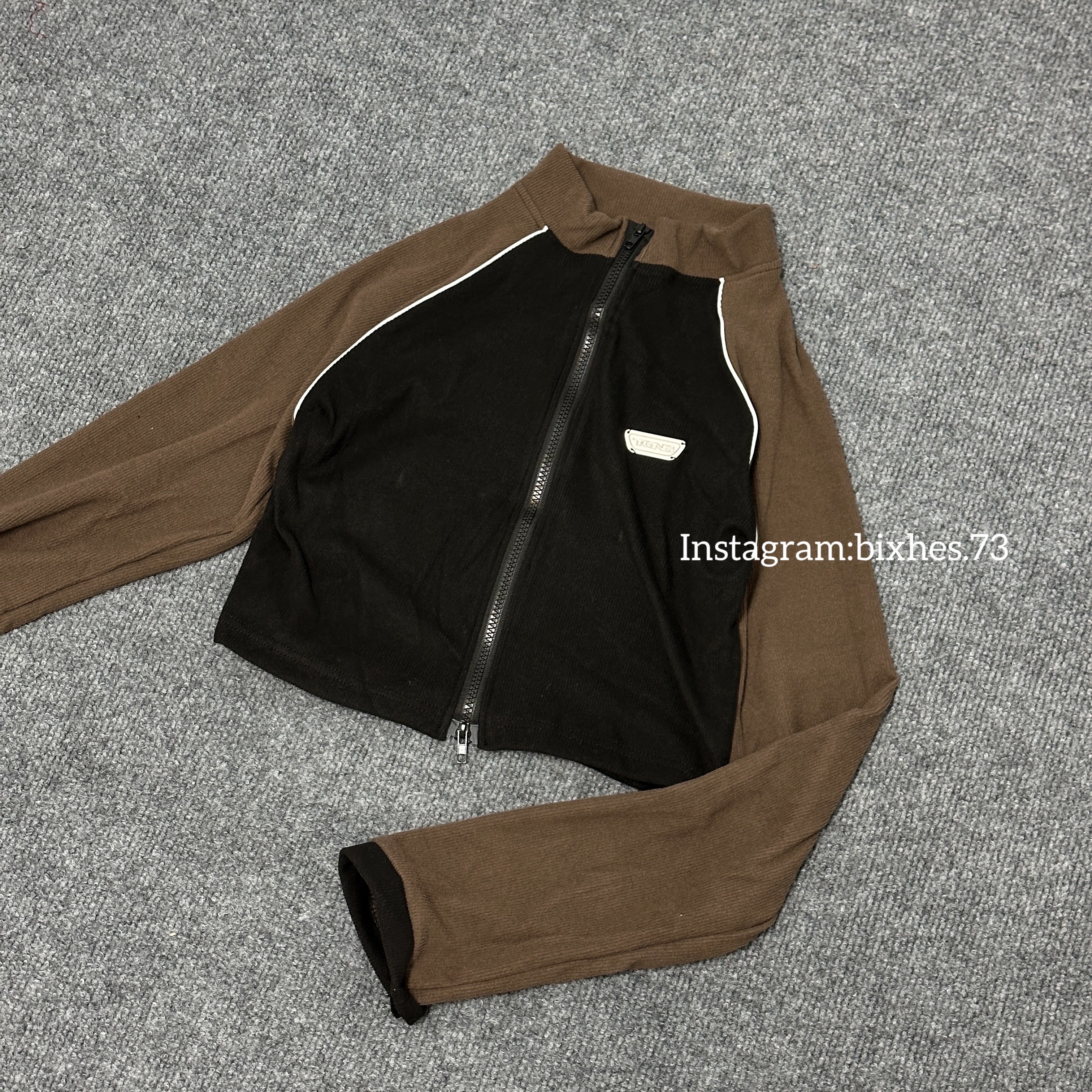 棕黑拼色雙拉鏈長T(B00119)