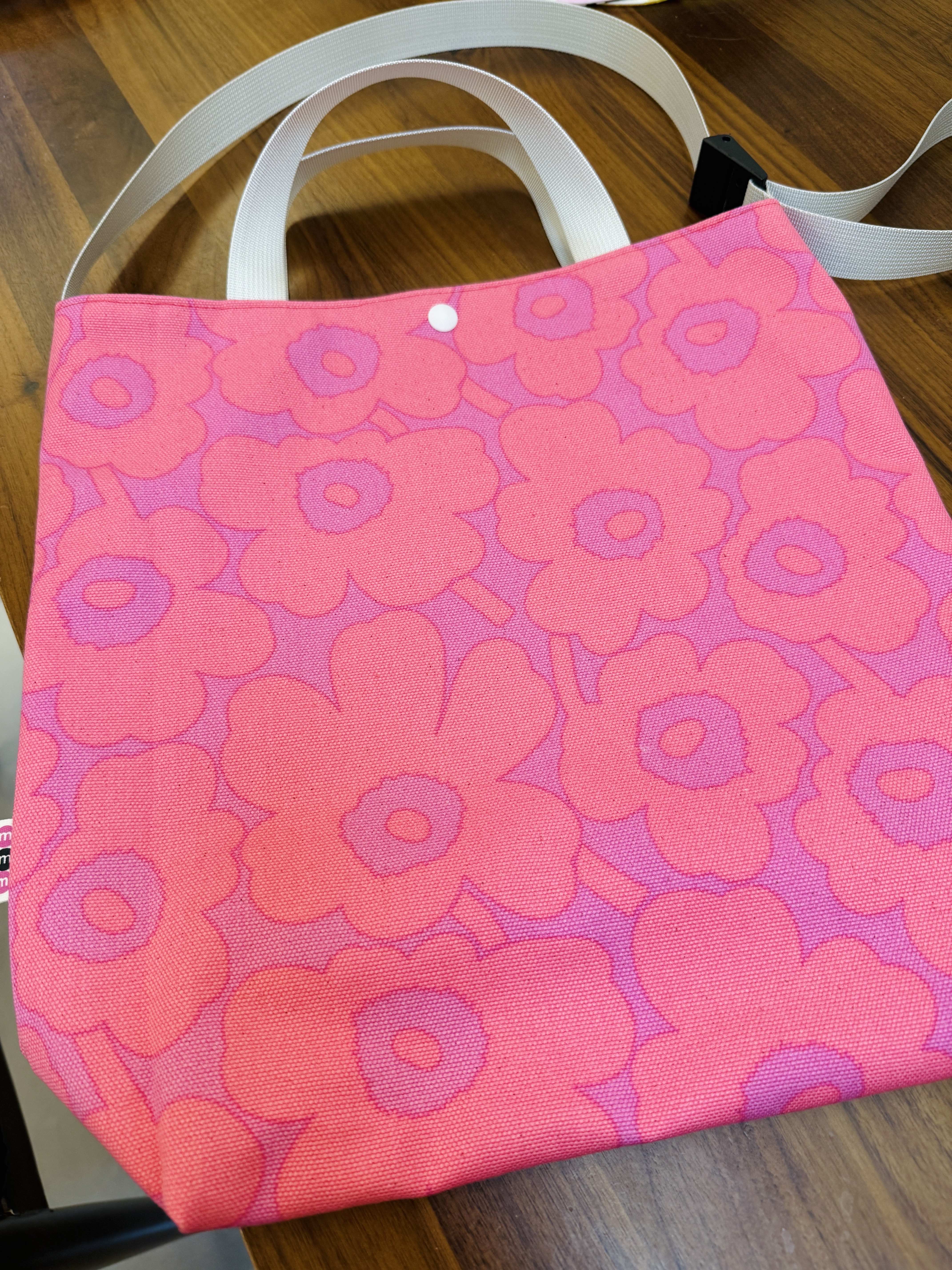 3 way easy tote | Marimekko canvas fabric | 粉紅x 桃紅色 unikko (grey strap)