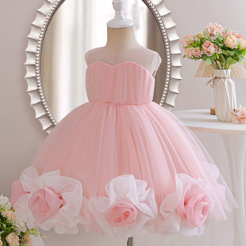 周歲禮服 桃心領花朵抓紗小禮服 80-130cm #F69