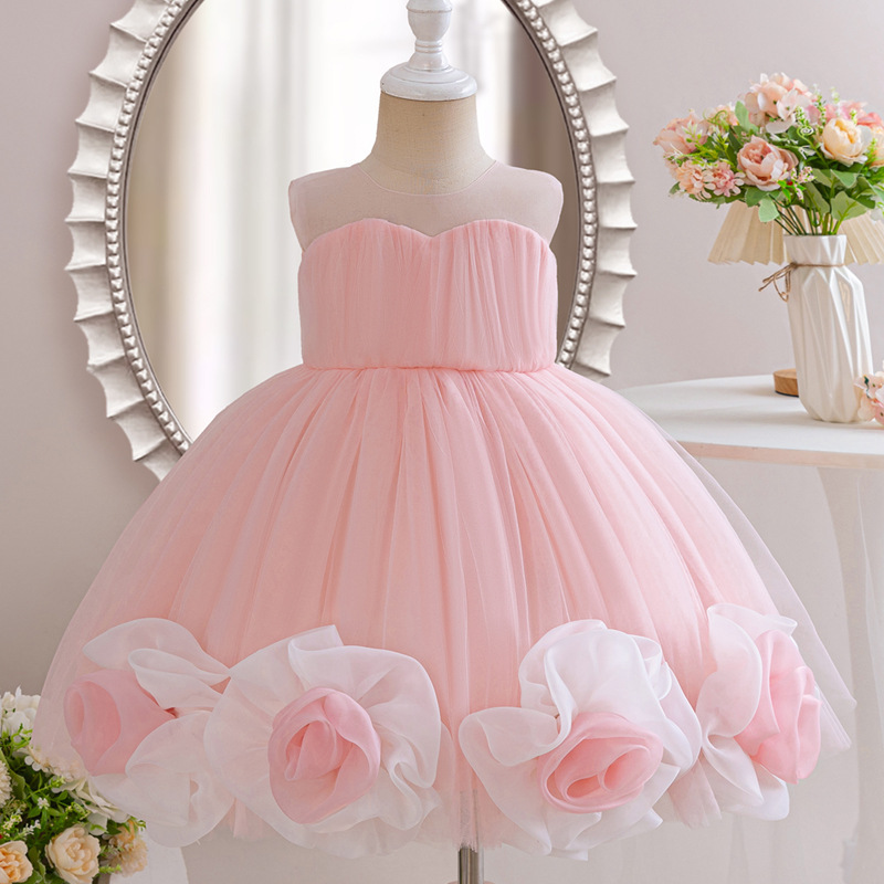 周歲禮服 桃心領花朵抓紗小禮服 80-130cm #F69