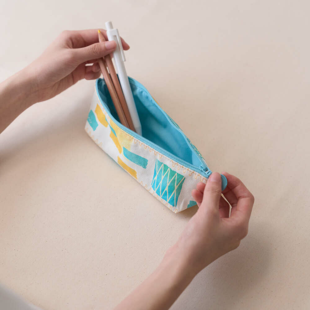 Pencil Case/Old Iron Window Frame & Bricks/Lemon & Orange