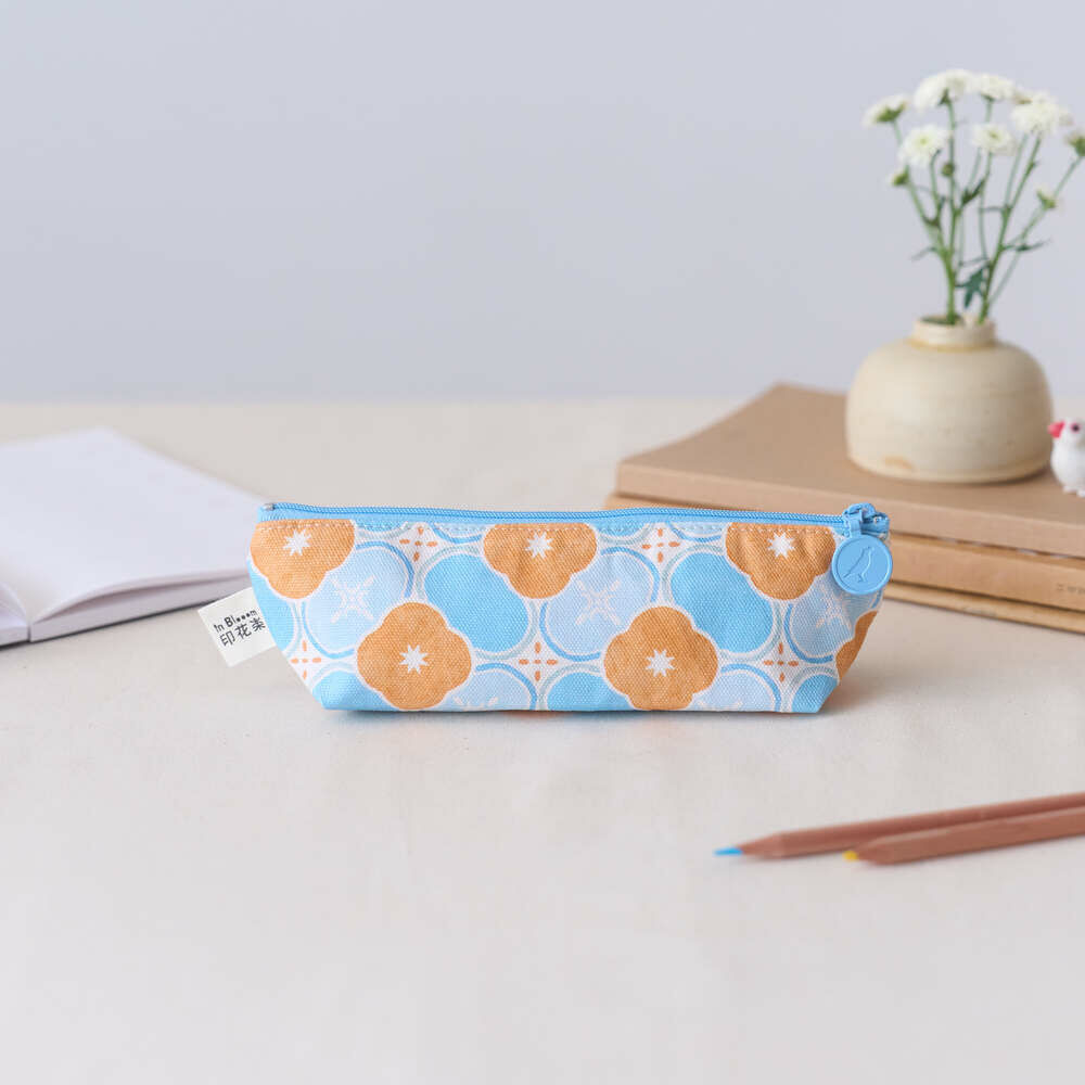 Pencil Case/Begonia Glass Pattern No.18/Apricot & Blue