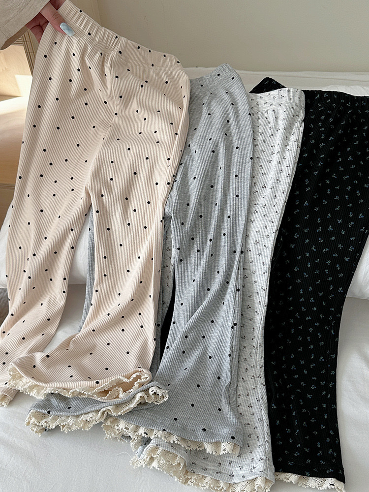 春季親膚柔軟花邊喇叭褲