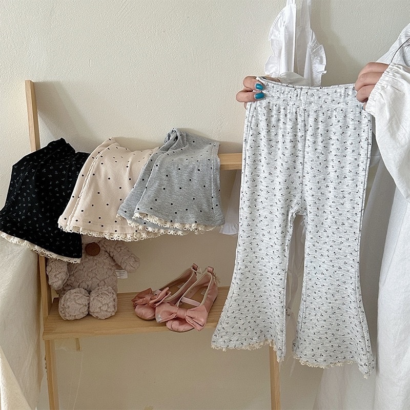 春季親膚柔軟花邊喇叭褲