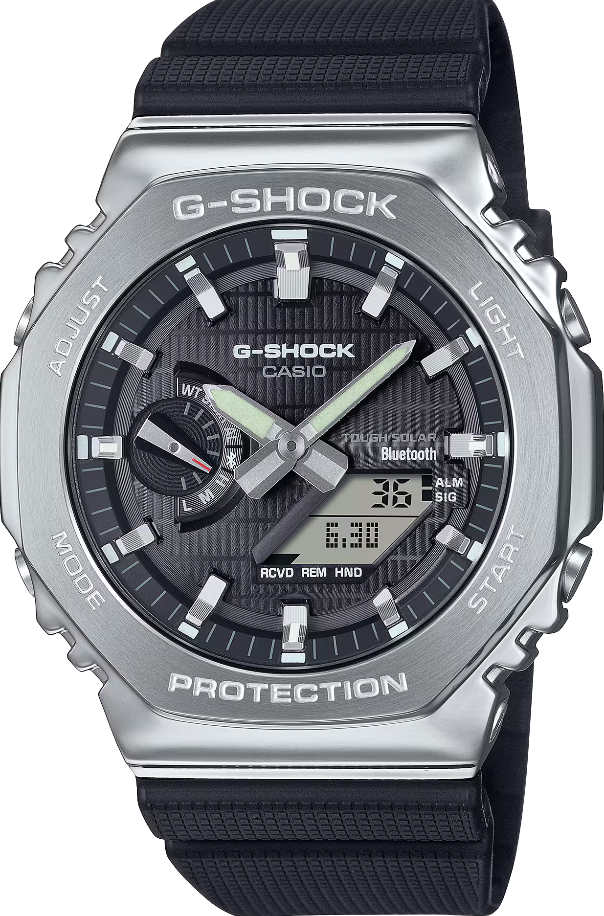 萬年鐘錶 - G-SHOCK  精緻光澤黑面太陽能藍芽智慧型八角錶殼電子錶  GBM-2100-1A 錶徑 : 44.4 mm