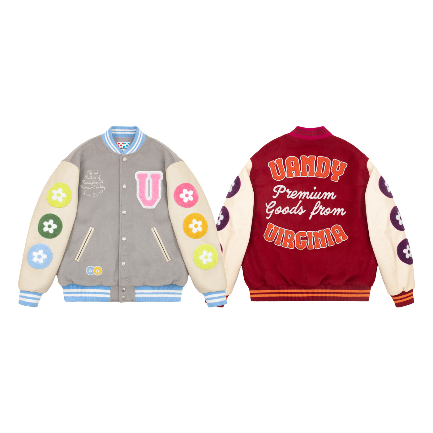 VANDYTHEPINK® VA BEACH GOODS VARSITY 紅色 灰色 混紡羊毛 刺繡 夾克 棒球外套【VD5063】