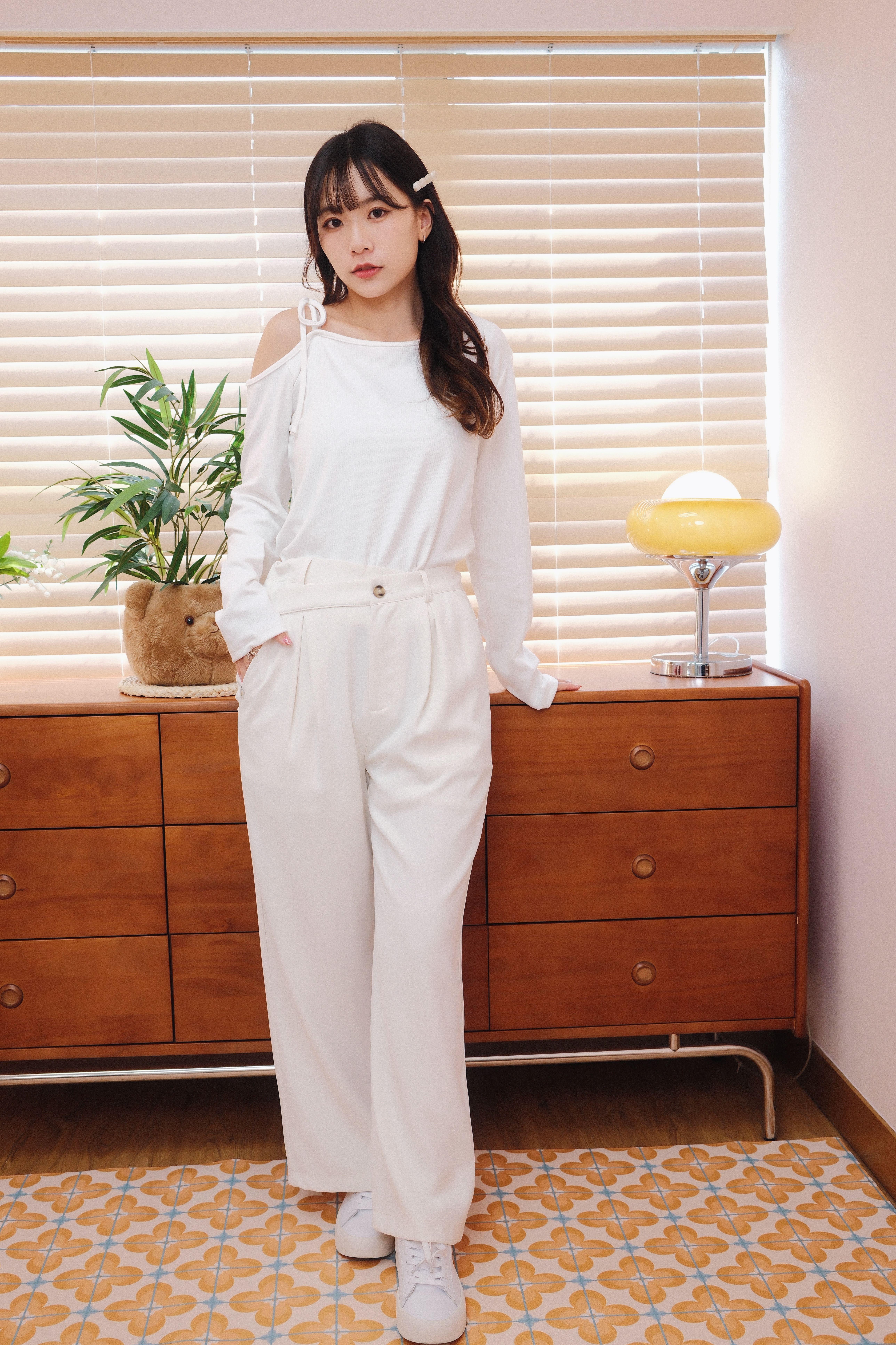 兩色／斜腰設計西裝長褲／Double Waist Dress Pants