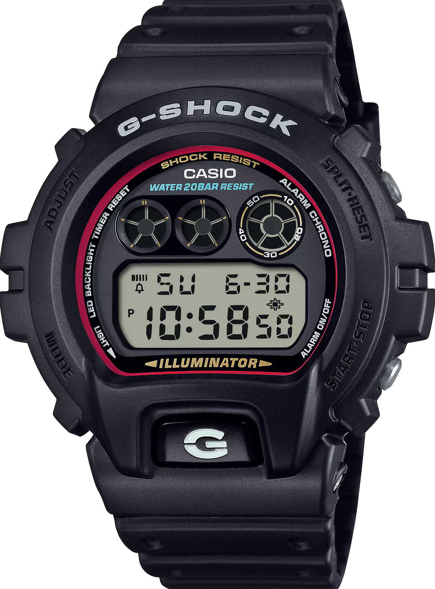 萬年鐘錶 - G-SHOCK  經典百搭潮流復古獨特三眼防震運動電子錶  DW-6900RL-1 錶徑 : 50mm