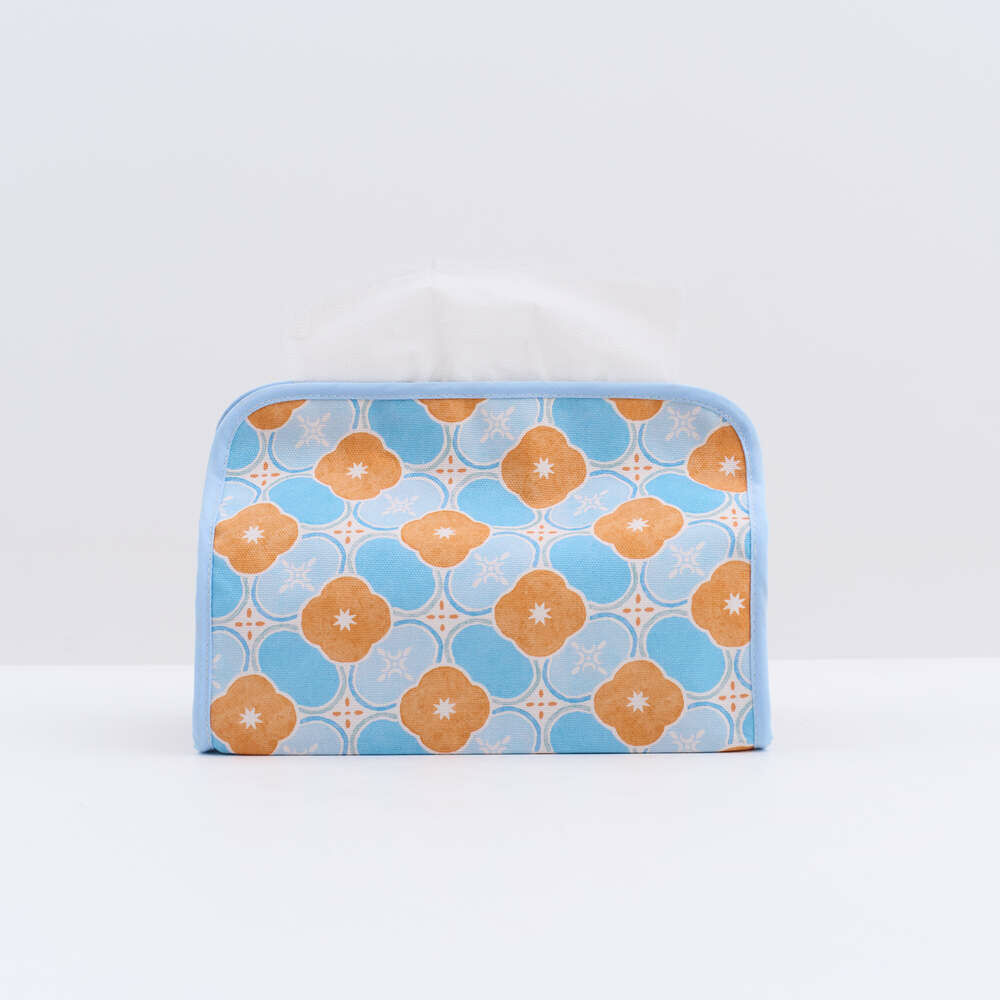 Tissue Box Cover/Begonia Glass Pattern No.18/Apricot & Blue