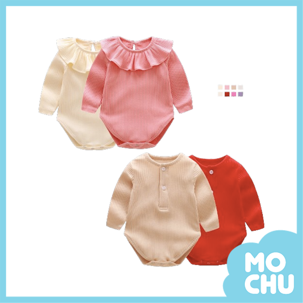 坑條簡約長袖包屁衣(八色)