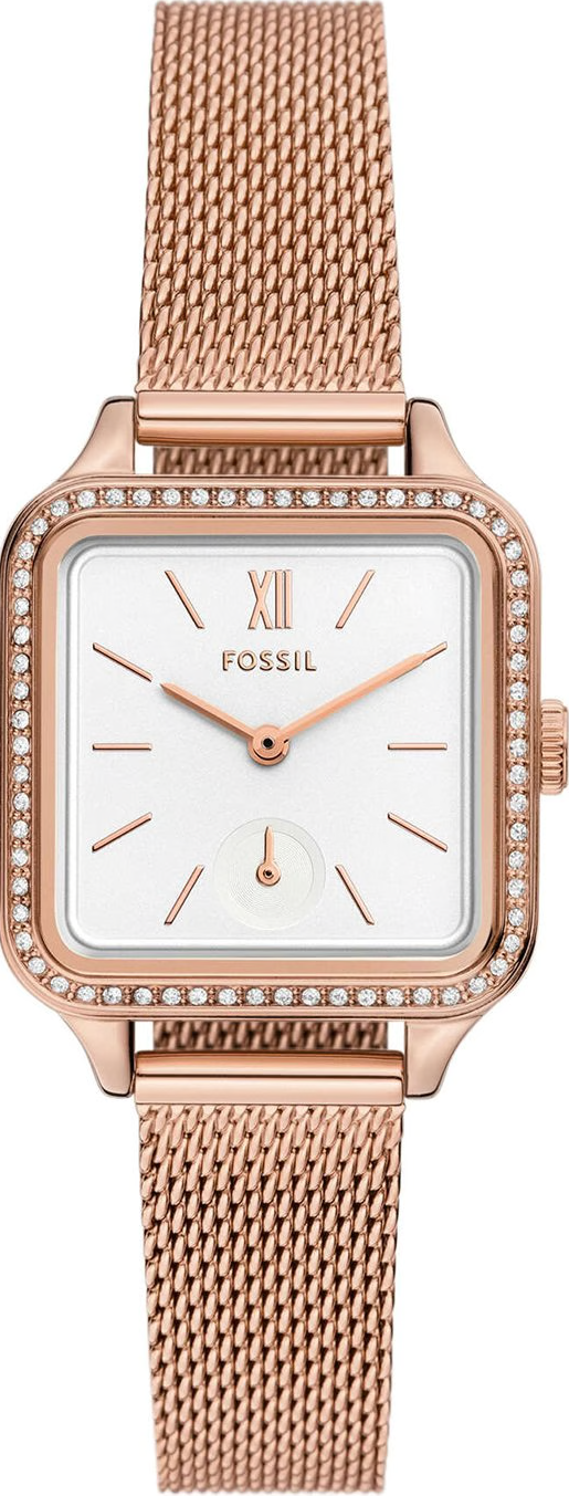 萬年鐘錶 - Fossil   Colleen  玫瑰金色魅影晶鑽方形簡約米蘭錶帶女錶 BQ3971 錶徑28MM
