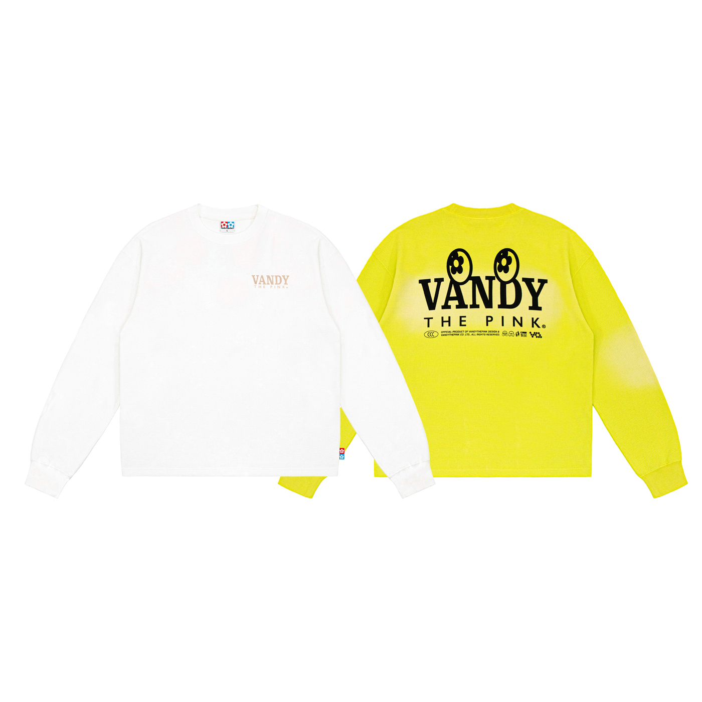 VANDYTHEPINK® HERITAGE LOGO THERMAL L/S 米白 霓虹綠 復古水洗 胸前LOGO 長T【VD1045】