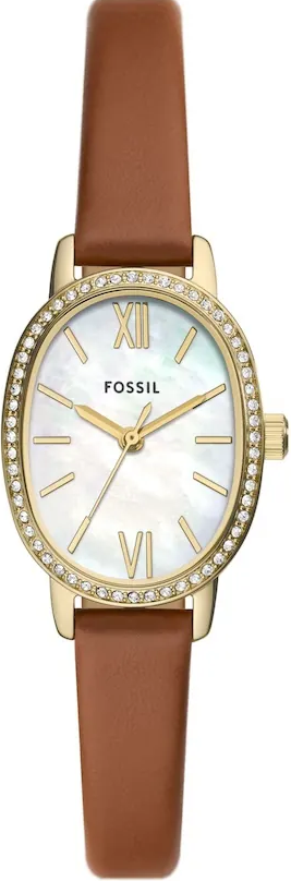 萬年鐘錶 - Fossi  時尚晶鑽橢圓形錶殼牛皮錶帶女錶 BQ3973 錶徑23MM