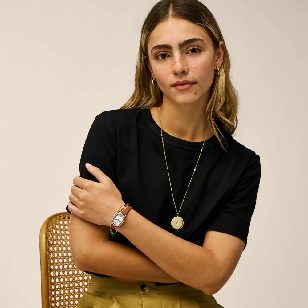 萬年鐘錶 - Fossi  時尚晶鑽橢圓形錶殼牛皮錶帶女錶 BQ3973 錶徑23MM