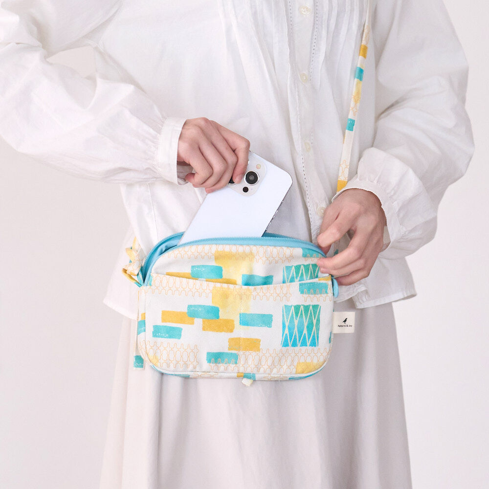 Clutch with Long Strap/Old Iron Window Frame & Bricks/Lemon & Orange