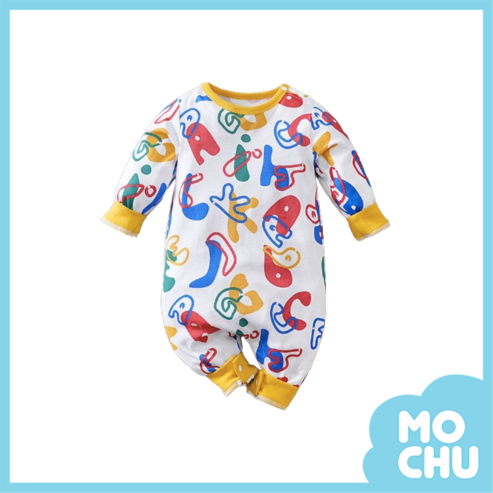 彩色文字長袖連身衣